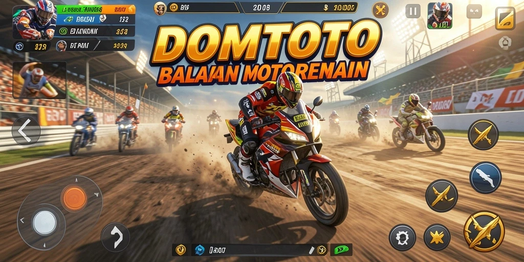 Tampilan gameplay seru dalam balapan motor di DOMTOTO.
