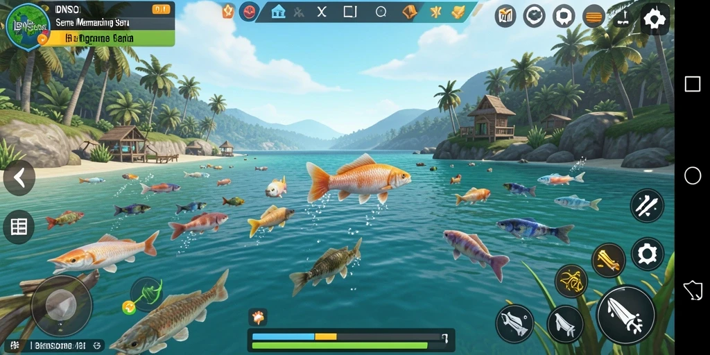 Screenshot gameplay IDNSCORE menampilkan aksi memancing yang menegangkan.