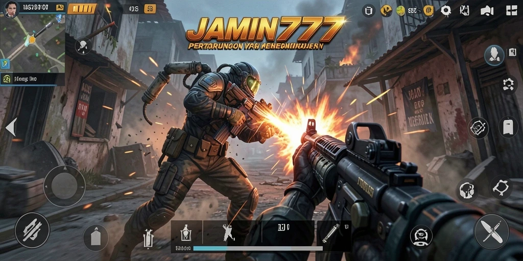 Screenshot gameplay JAMIN777 menampilkan aksi seru dalam pertempuran FPS.