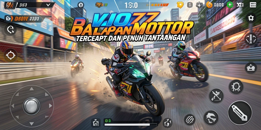 Tampilan gameplay mendalam dalam balapan motor yang menegangkan.